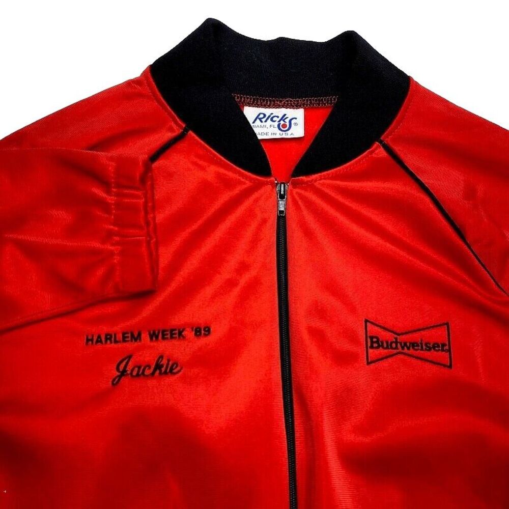 VTG 80s Budwesier Harlem Week 1989 Jackie Zip Jacket Large Beer Girl USA NY City